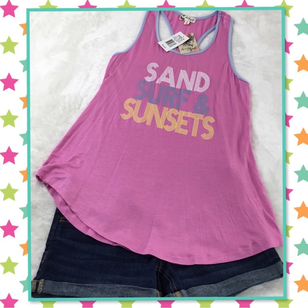 NWT ABOUT A GIRL TANK SAND SURF SUNSET NEON PINK L